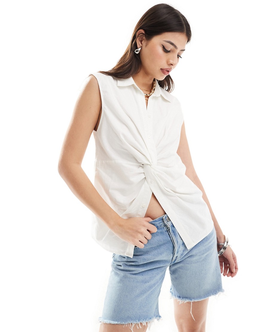 French Connection Aoife linen twist shirt in white