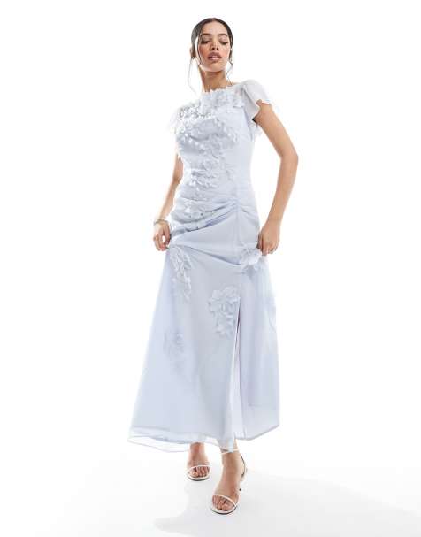 French Connection Ariana chiffon embellished maxi dress in powder blue