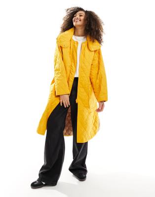 French Connection Aris Quilted Oversized Coat In Orange-neutral