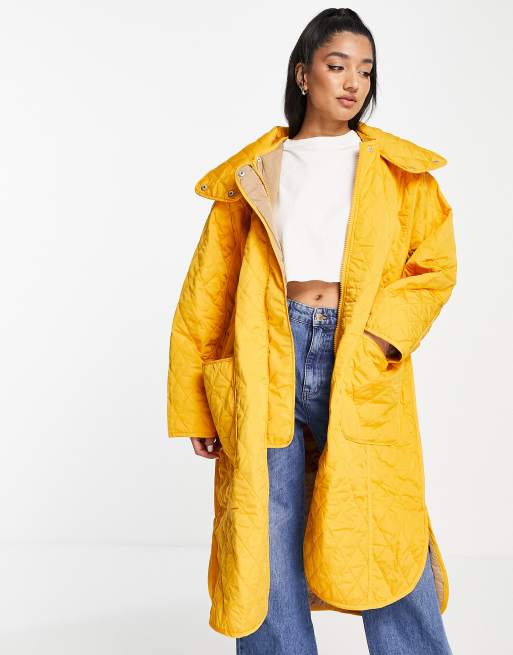 French Connection aris quilted oversized coat in yellow | ASOS
