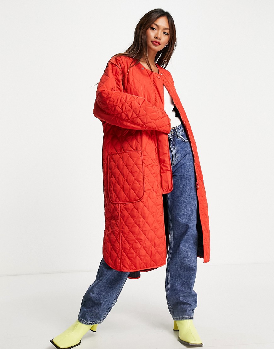 French Connection Aris quilted reversable coat in red