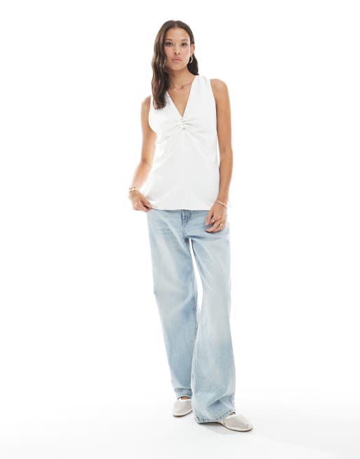 French Connection Arlette sleeveless faux pearl detail top in white, 4 of 4