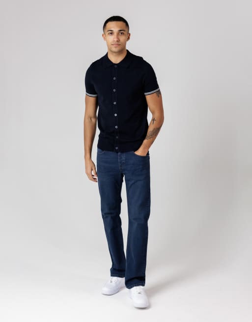French Connection - Arm - Polo boutonné à manches courtes et rayures - Bleu marine, 3 de 4