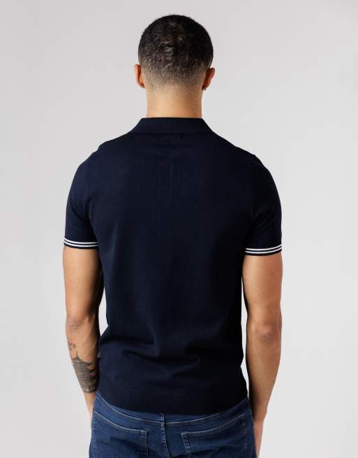 French Connection - Arm - Polo boutonné à manches courtes et rayures - Bleu marine, 4 de 4