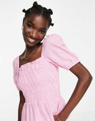 French Connection Artina gingham smock top in pink