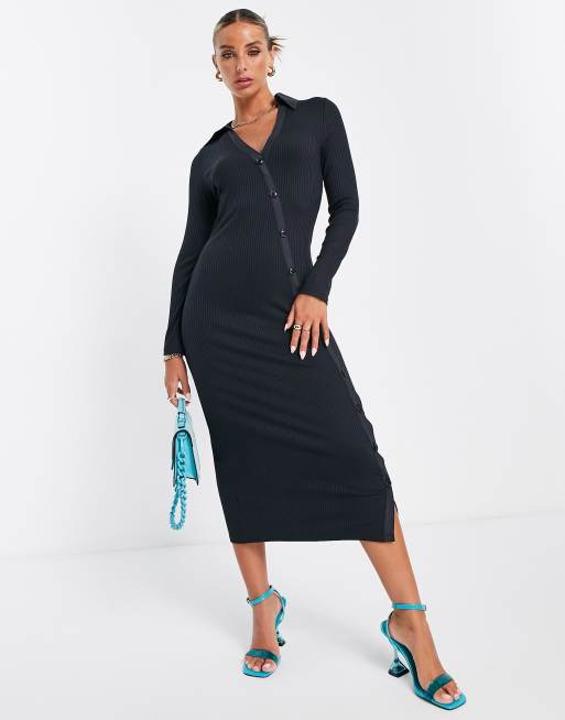 Asymmetric button shop front dress