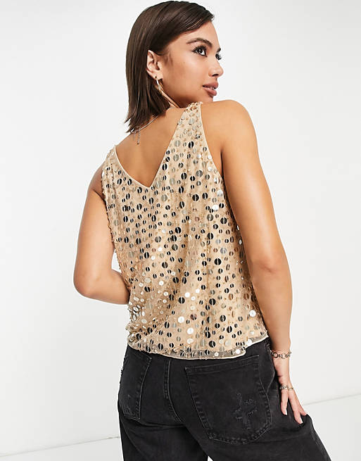 Women French Connection Atissa sequin embellished cami in gold 