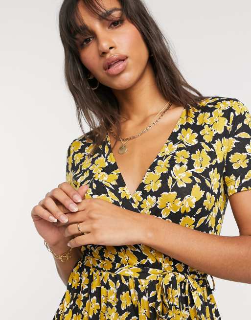 French Connection Aubi Meadow jersey wrap dress in black ASOS