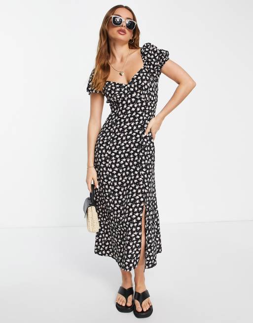 French Connection – Aura Drape – Midikleid in Schwarz