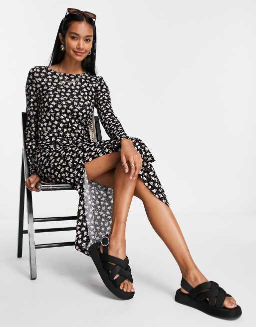 french connection meadow jersey dress French Connection meadow jersey midi dress in black