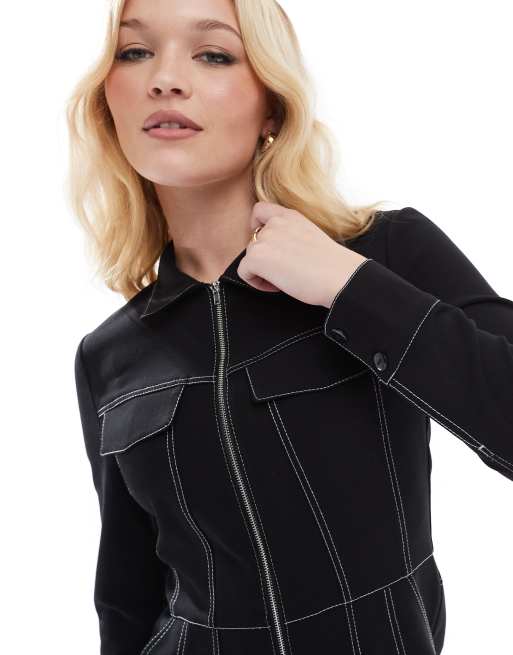 French Connection - Azra - Vestito camicia corto in twill nero, 3 di 4