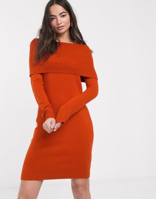 red cowl neck sweater dress