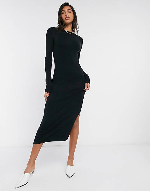 French Connection Babysoft Crew Neck Maxi Dress in Black