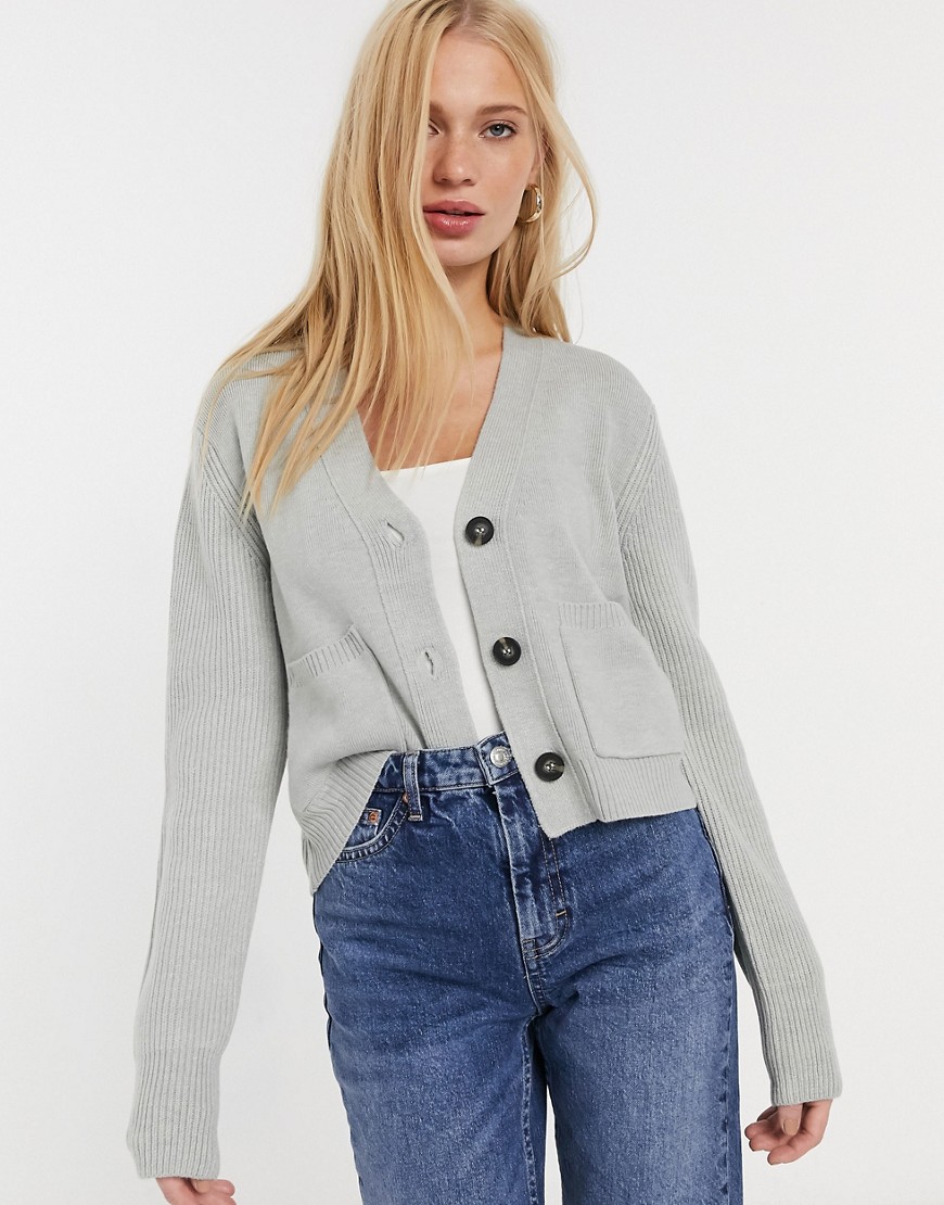 French Connection Babysoft Cropped Cardigan in Light Gray