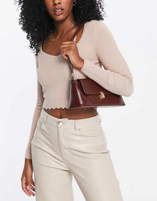 French Connection baguette shoulder bag in burgundy ASOS