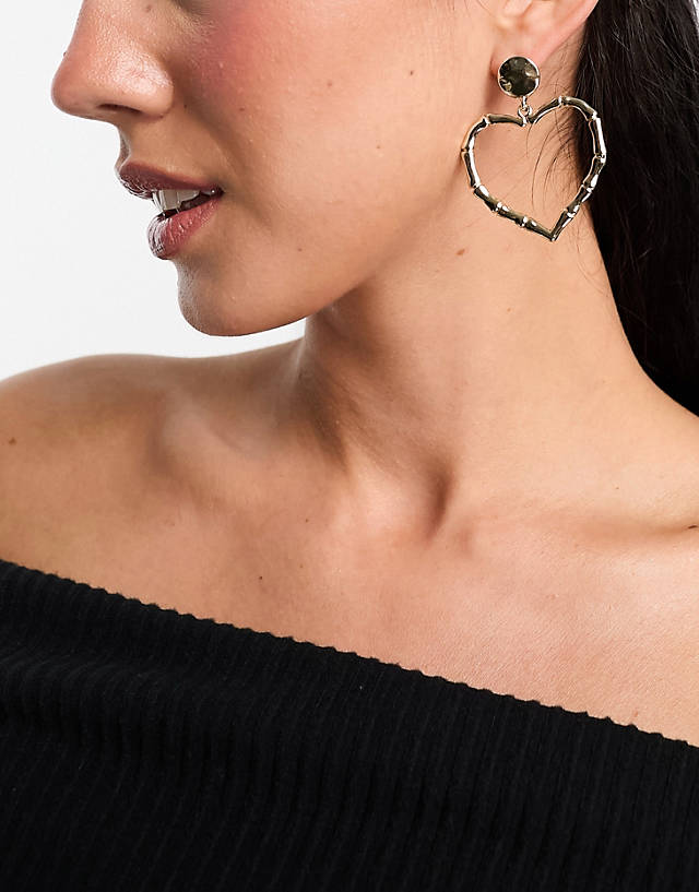 French Connection - bamboo effect heart earrings in gold