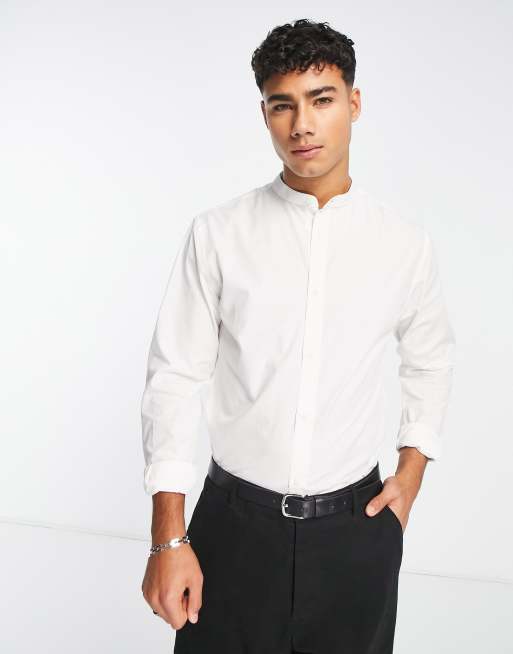 French Connection band collar shirt in white