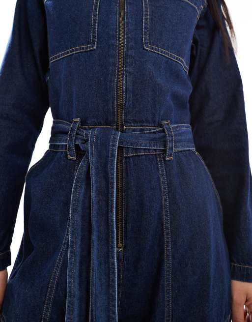 French Connection barrel leg denim boiler suit in dark indigo, 2 of 4