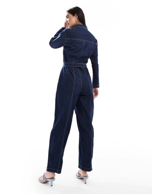 French Connection barrel leg denim boiler suit in dark indigo, 3 of 4