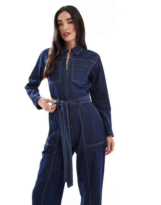 French Connection barrel leg denim boiler suit in dark indigo, 4 of 4