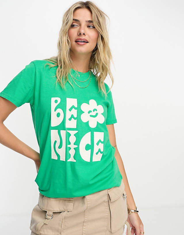 French Connection - be nice graphic t-shirt in palm green