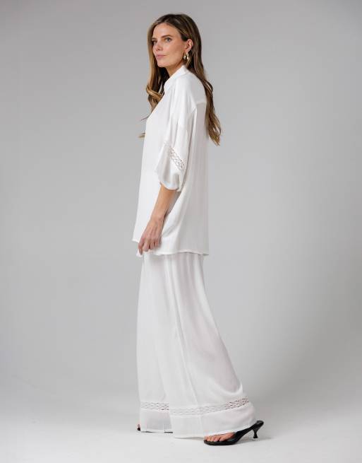 French Connection Beach Crinkle trim oversized short sleeve button up shirt in white, 4 of 4