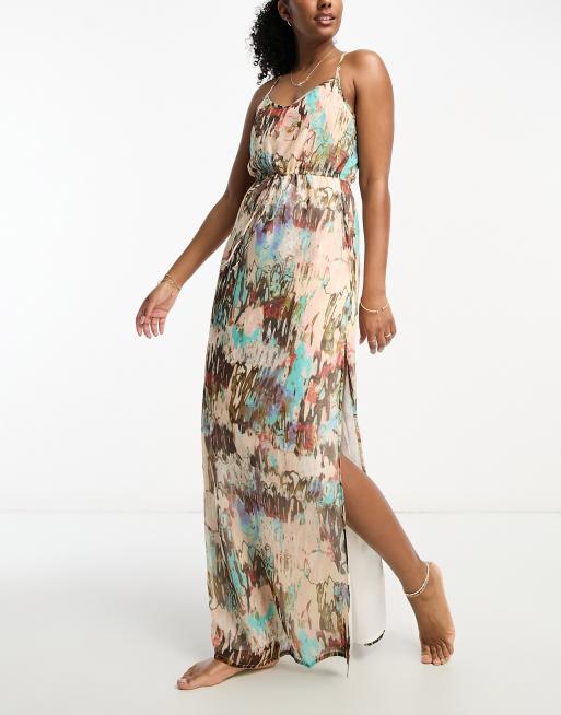 boho dress sleeveless Maisie Tiered Floral Maxi Blue – Cara & The Sky ColorFamily_GREEN flowing ankle Choose your Strap Width:Standard Black Blue Ombre Chiffon