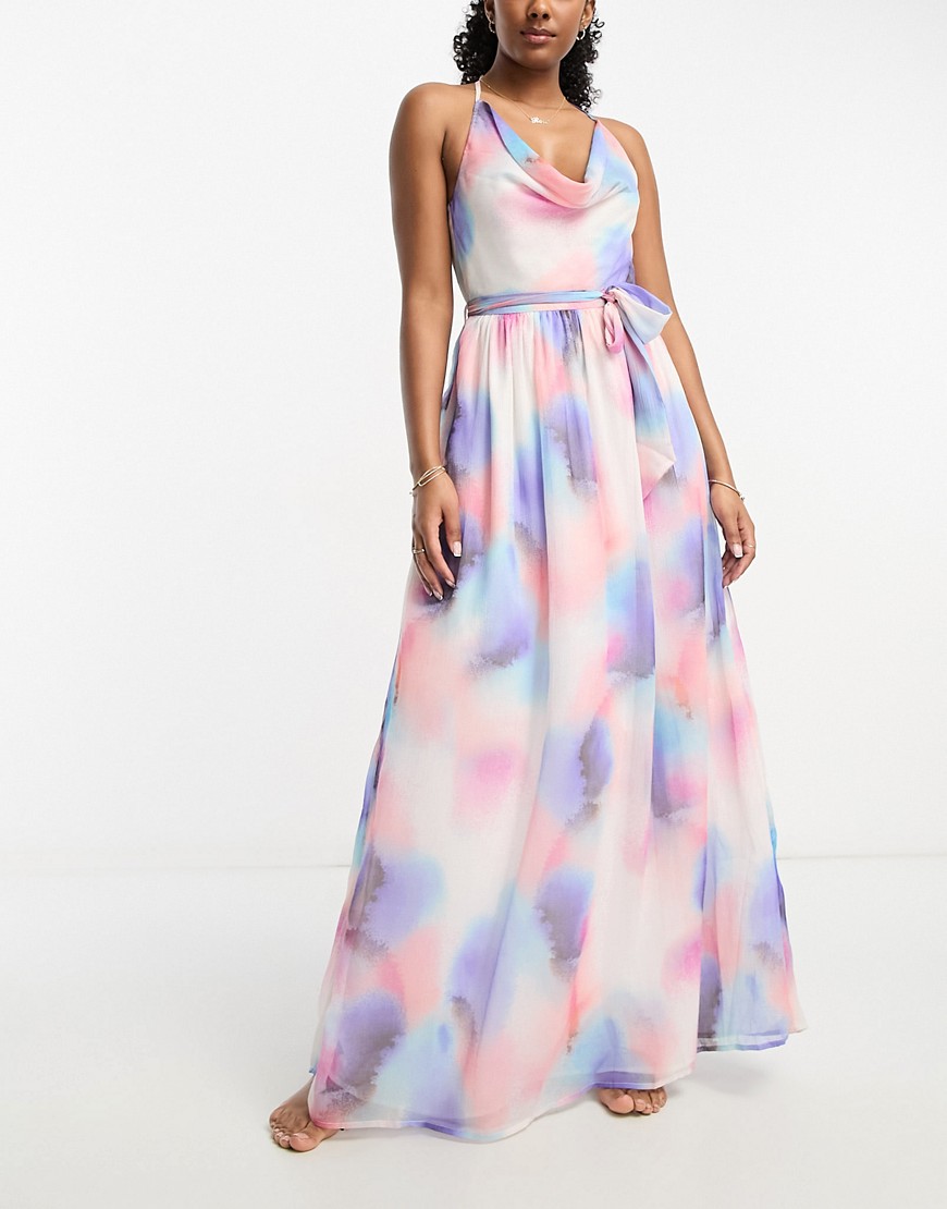 French Connection beach maxi dress in spray print-White