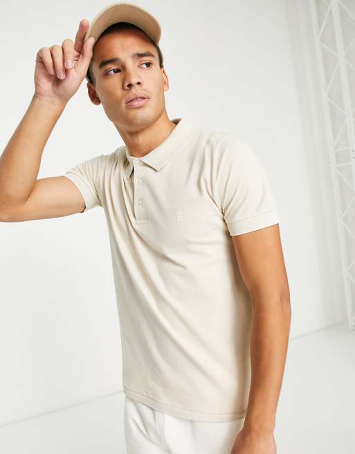 French Connection - Beige piqué-polo med kantstribe