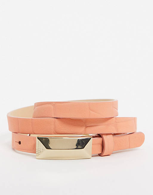 French Connection belt with gold hardware in coral | ASOS