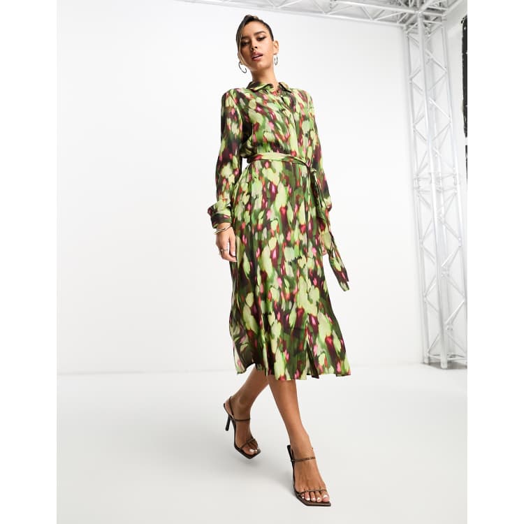 French Connection belted midi shirt dress in abstract print | ASOS