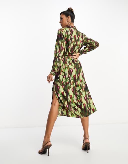 French Connection belted midi shirt dress in abstract print