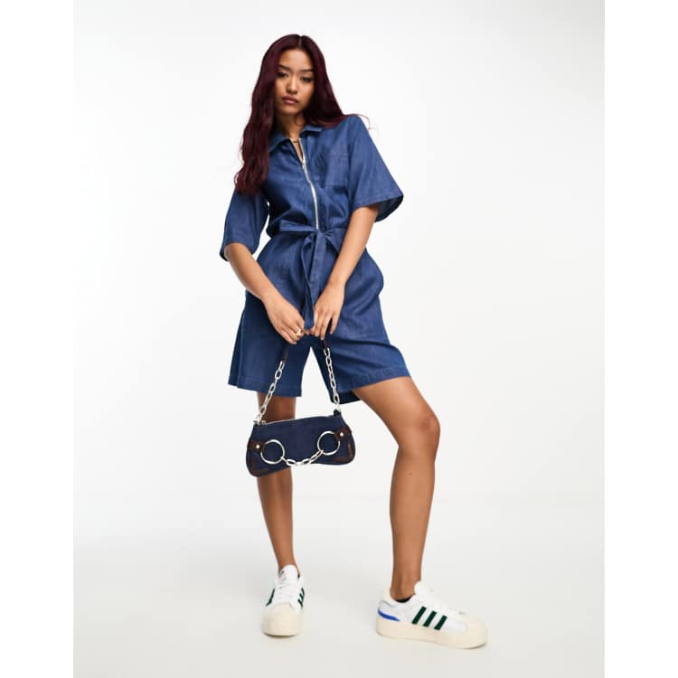 French Connection belted playsuit in chambray blue