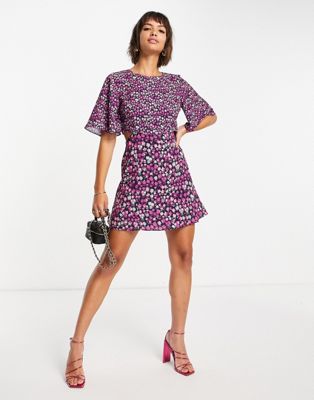 French Connection Bethany verona cut out mini dress in purple - ASOS Price Checker