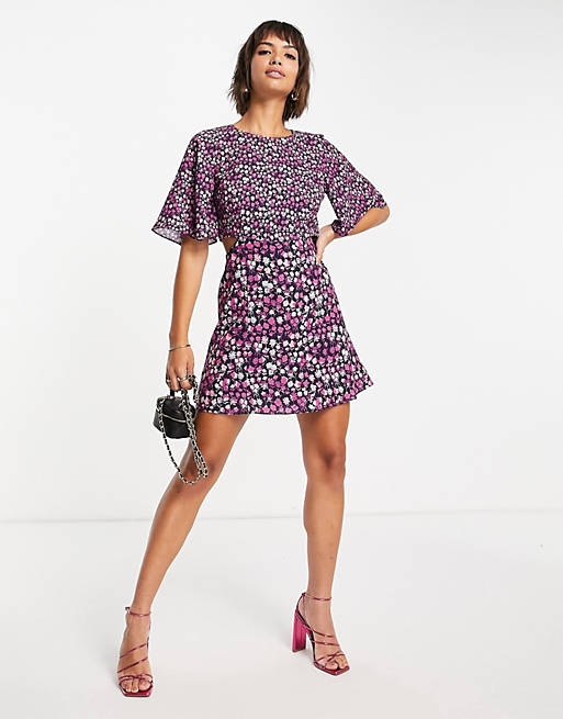 French Connection Bethany verona cut out mini dress in purple