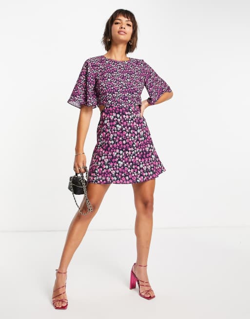 French Connection – Bethany Verona – Fioletowa sukienka mini z wycięciami |  ASOS