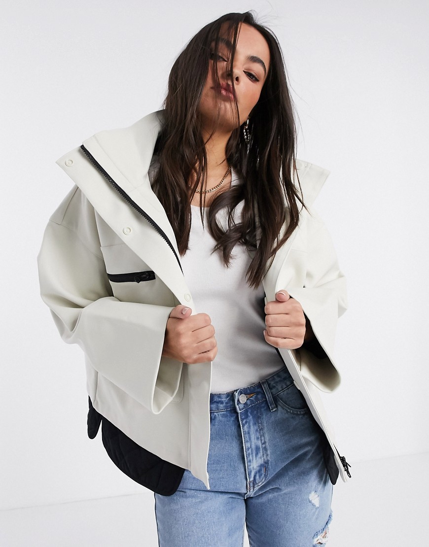 French Connection Betti technical high neck jacket in white