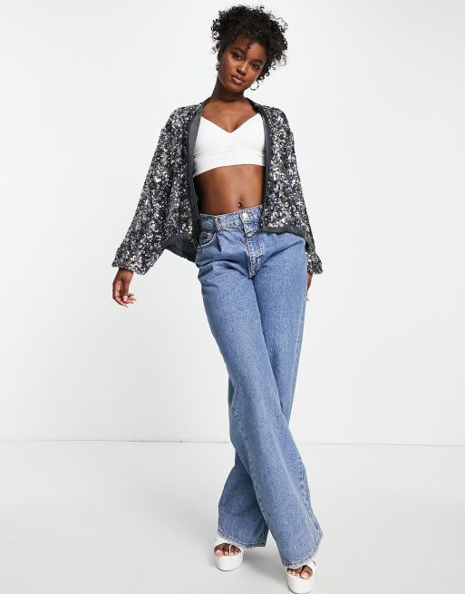 French Connection Binalo Sequin jogger Co-ord in Blue