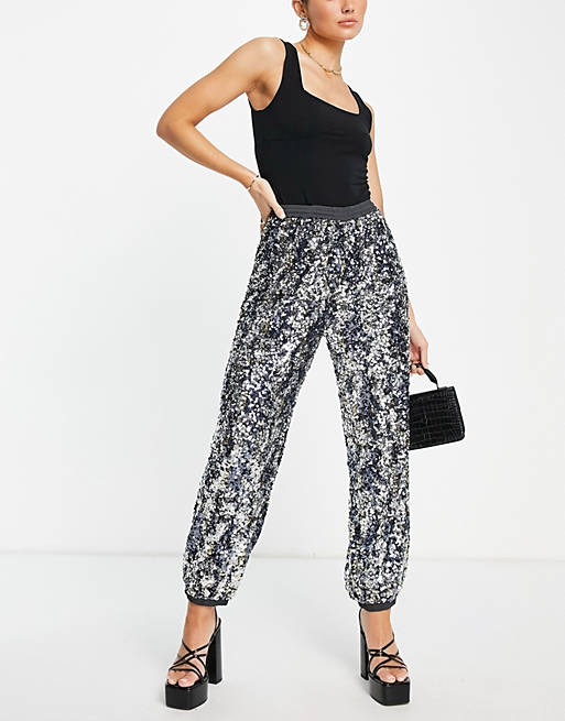 French Connection Binalo sequin jogger co-ord in silver