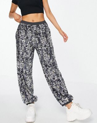 French Connection binalo sequin jogger in silver