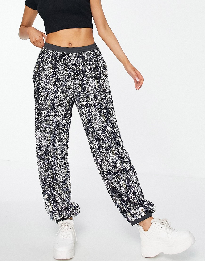 French Connection binalo sequin sweatpants in silver