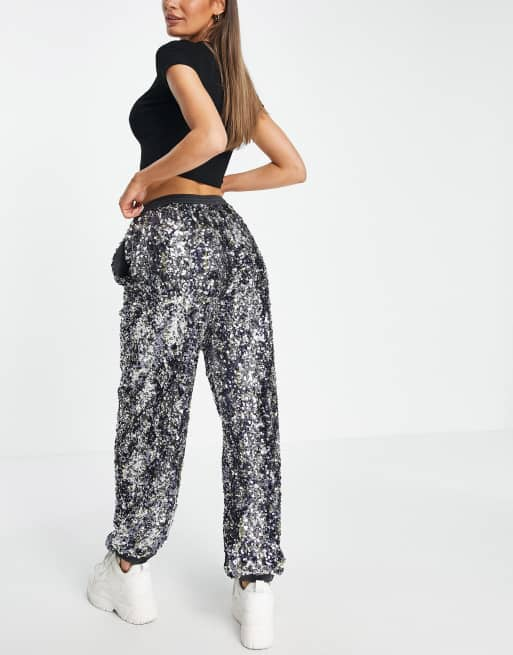 French Connection binalo sequin sweatpants in silver