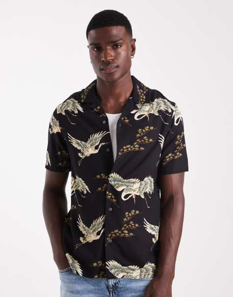 French Connection Bird print short sleeve shirt in navy - view 1