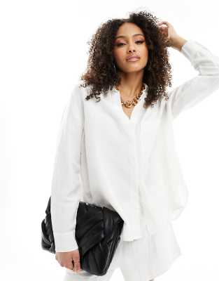 French Connection French Connection Birdie linen boyfriend shirt in off white co-ord
