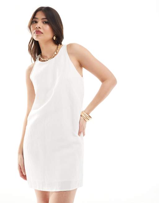 French Connection Birdie linen shift mini dress in white ASOS