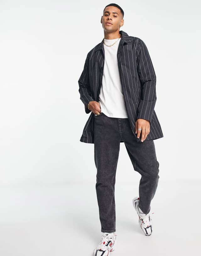 French Connection black pinstripe funnel neck trench jacket