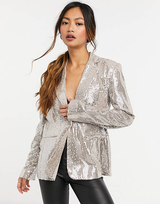 French Connection blazer co ord in rose gold sequin