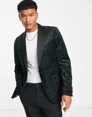 French Connection tartan velvet blazer in green - ASOS Price Checker