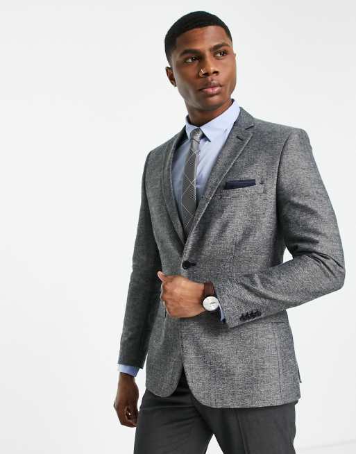 French Connection - Blazer met visgraat in grijs