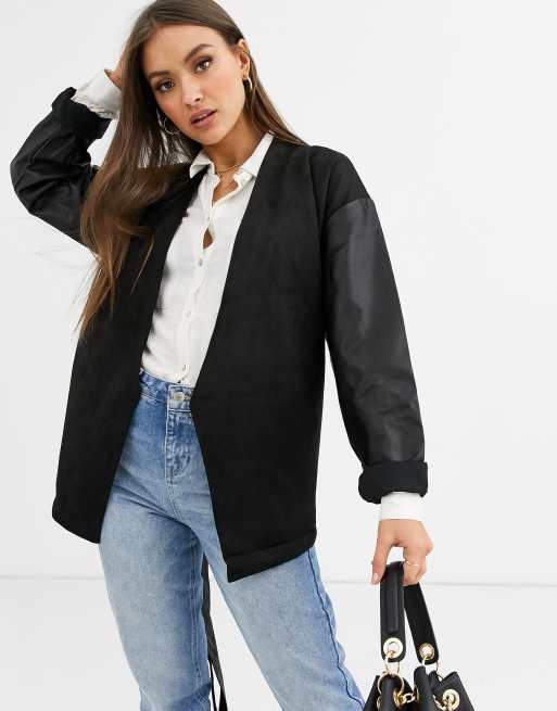 French Connection Bleather Sleeve Blazer In Black Asos